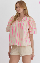 Load image into Gallery viewer, Pink - Striped Short Sleeve V Neck Top