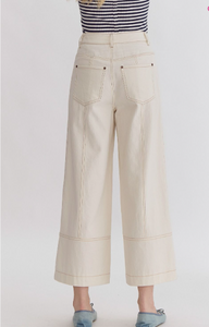 Ivory Denim High Waisted Wide Leg Bottoms