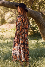 Load image into Gallery viewer, Long Sleeve Floral Midi Dress - Black