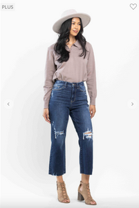 High Waist Cropped Wide Leg Jeans - Plus Size