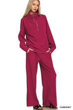 Load image into Gallery viewer, Ribbed High Neck Half Zip Pullover &amp; Pants Set - Cabernet