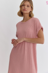 Dusty Pink Ribbed Midi Dress - Regular and Plus Size