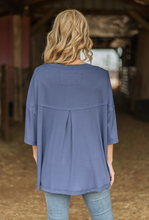 Load image into Gallery viewer, Navy - Ribbed Relaxed Boyfriend Shirt with Pocket Detail