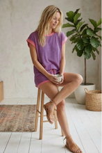 Load image into Gallery viewer, Striped Knit Short Sleeve Top and Shorts Set - Pink/Royal Combo