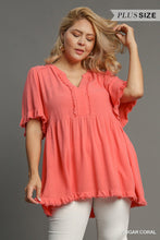 Load image into Gallery viewer, Linen Split Neck Top - Plus Size