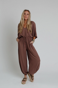 New Love Relaxed Drawstring Jumpsuit - Mocha