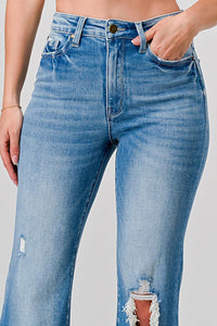 PETITE Distressed Super High Rise 70's Inspired Flare Jeans