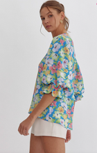 Load image into Gallery viewer, Floral Print V Neck Top - Blue - ONLY 1 LEFT! SIZE M