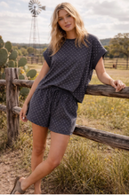 Load image into Gallery viewer, Polka Dot Short Sleeve Top and Shorts Set - Charcoal Gray