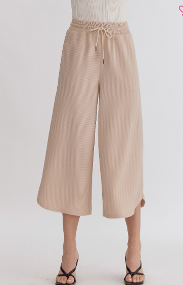 Light Taupe Textured Solid High Waisted Wide Leg Pants