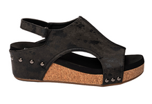 Load image into Gallery viewer, Black Metallic Volta II Wedge Sandals by Corkys