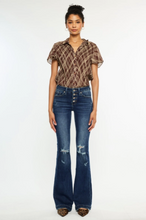 Load image into Gallery viewer, Mid Rise Button Up Distressed Flare Jeans - LONG Length