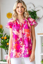 Load image into Gallery viewer, Floral Print Tie Neck Ruffle Tiered Sleeve Blouse