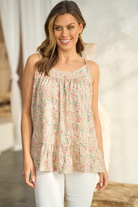 Floral Printed Tiered Sleeveless Top