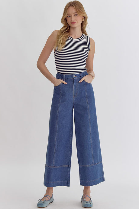 Denim High Waisted Wide Leg Pants