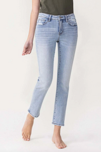 Mid Rise Slim Straight Cropped Jeans