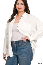 Load image into Gallery viewer, White - Double Gauze Oversized Raw Edge Shirt - Plus Size