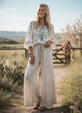 Load image into Gallery viewer, Natural - Linen Blend Tiered Wide Leg Palazzo Pants