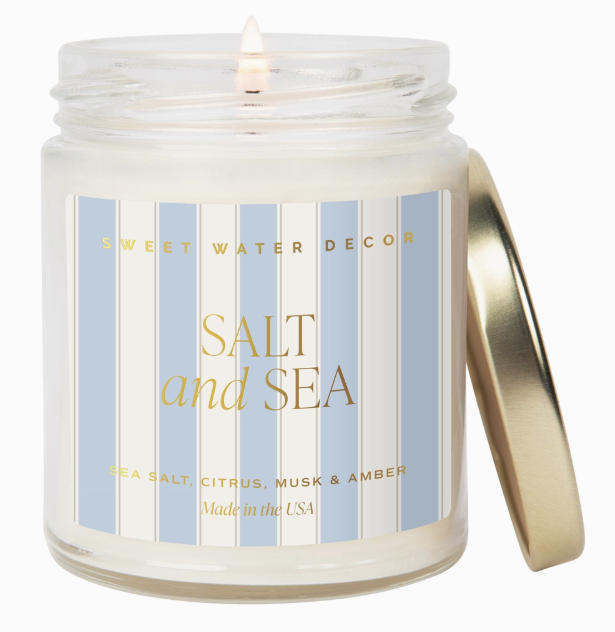Salt and Sea 9 oz Soy Candle with Gold Foil Accents