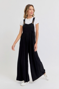 Black - Wide Leg Overalls - Regular & Plus Sizes