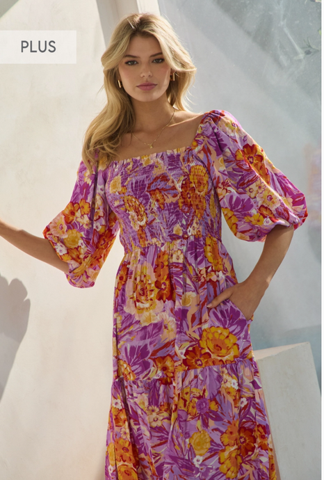 Dahlia Garden - Printed Maxi Dress - Plus Size