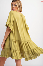 Load image into Gallery viewer, Green Tea - Double Ruffle Sleeves Soft Linen Dress - Plus Size