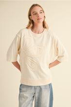 Load image into Gallery viewer, Oatmeal - Solid Sweatshirt with Frayed Flower Embroidery Detail