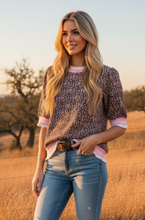 Load image into Gallery viewer, Pink Combo - Leopard Print Knit Top with Contrast Trim