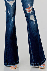 PETITE Distressed Mid Rise Stretch Flare Jeans