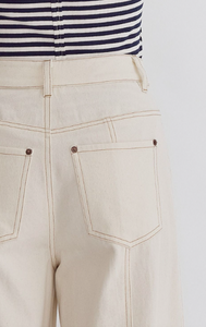 Ivory Denim High Waisted Wide Leg Bottoms