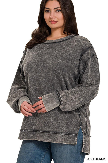 Ash Black - French Terry Exposed Seam Sweatshirt - Plus Size