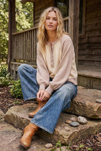Load image into Gallery viewer, Color Block Henley Sweater - Taupe/Cream
