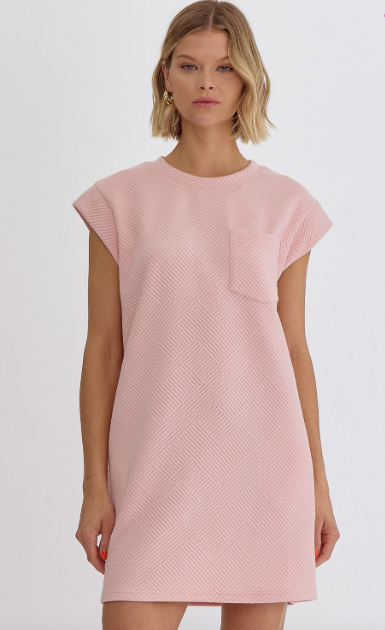 Textured Round Neck Dress - Light Pink - Regular & Plus Sizes