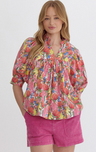 Load image into Gallery viewer, Floral V Neck Puff Sleeve Top - Plus Size