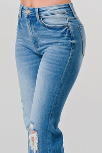 PETITE Distressed Super High Rise 70's Inspired Flare Jeans