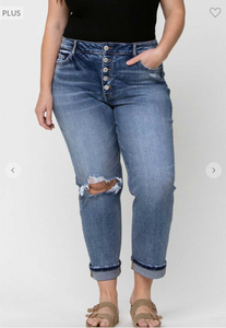 High Rise Cuffed Boyfriend Jeans - Plus Size