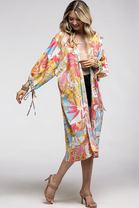 Tropical Leaf Print Kimono