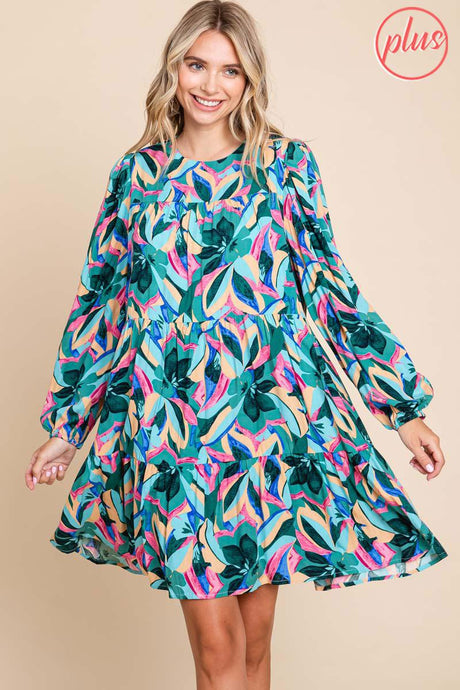 Floral Print Tiered Dress - Plus Size