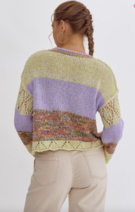 Colorblock Sweater with Crochet Detail