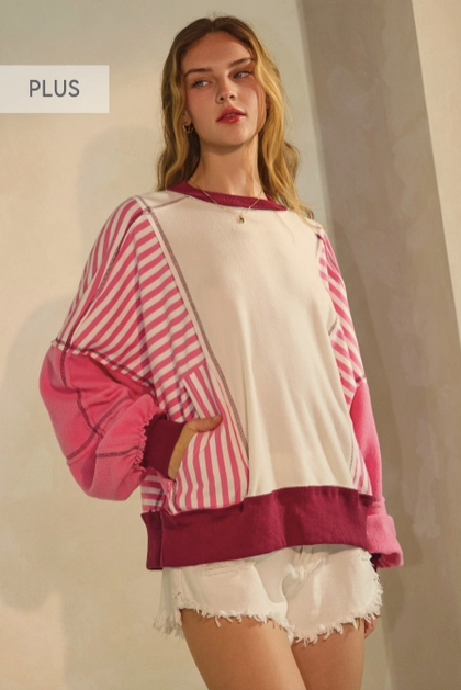 Polar Fleece Color Block Sweatshirt - Plus Size