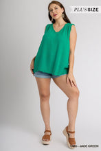 Load image into Gallery viewer, Jade Green Sleeveless V Neck Frayed Top - Plus Size