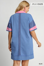 Load image into Gallery viewer, Blue Stripe Mixed Collared Dress - Plus Size