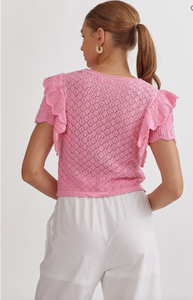 Knit Round Neck Sweater - Candy Pink