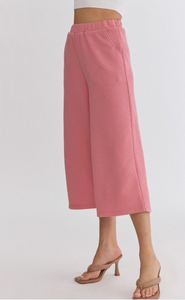 Textured Wide Leg Pants - Coral Pink - Regular & Plus Sizes