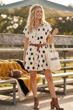 Load image into Gallery viewer, Polka Dot Button Down Pleated Poplin Dress - Cream/Black