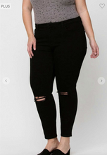 Load image into Gallery viewer, Mid Rise Distressed Knee Crop Skinny Jeans - Plus Size