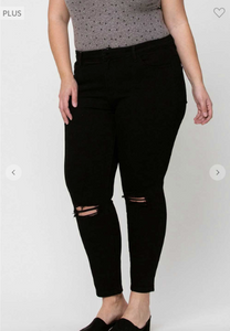 Mid Rise Distressed Knee Crop Skinny Jeans - Plus Size