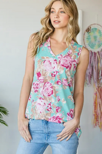 Floral V Neck Sleeveless Top - ONLY 1 LEFT! SIZE S