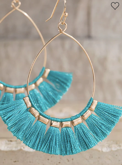 Turquoise Fine Thread Tassel Earrings