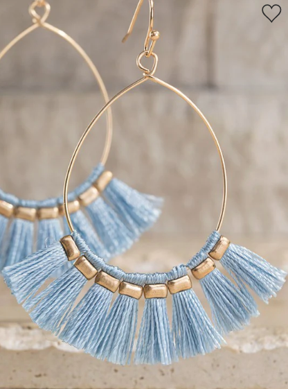 Blue Fine Thread Tassel Earrings